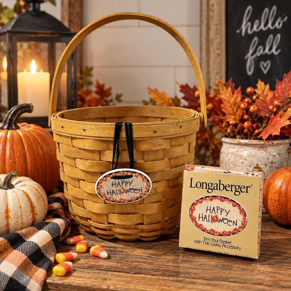 VTG Longaberger Halloween Basket 1998 Happy Halloween Tie On Pumpkin Fall Decor